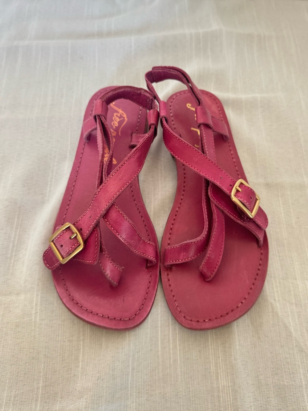 Free People La Risa Raspberry Leather Buckle Adjustable Strap Sandals Size 36/6 - Picture 6 of 9